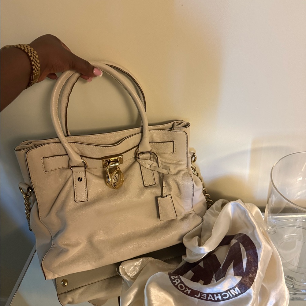 Michael Kors Cream Satchel with Gold Accents